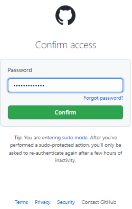 Screenshot of the dialog prompting you enter your GitHub password for confirmaiton.