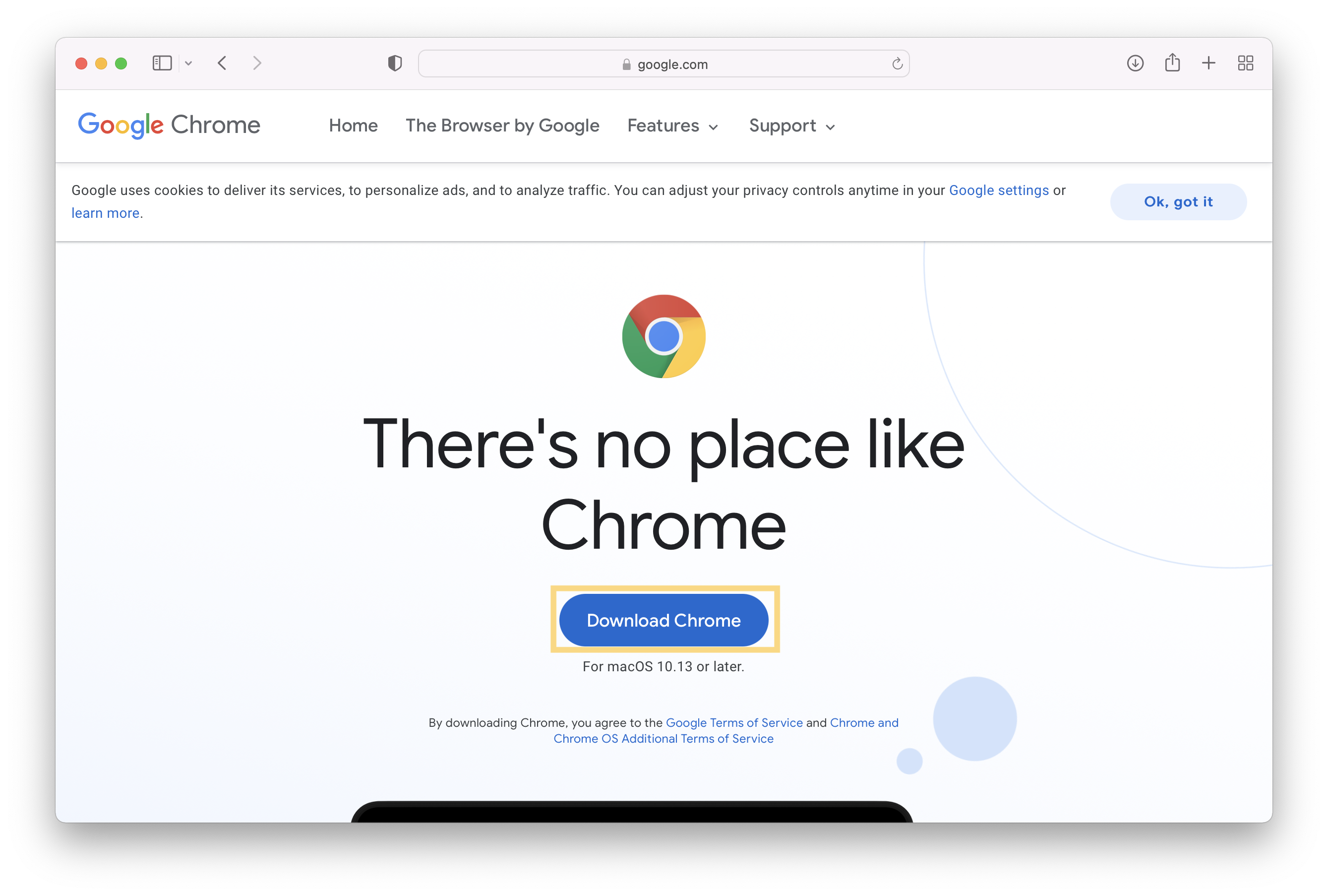 Screenshot of the Chrome landing page.